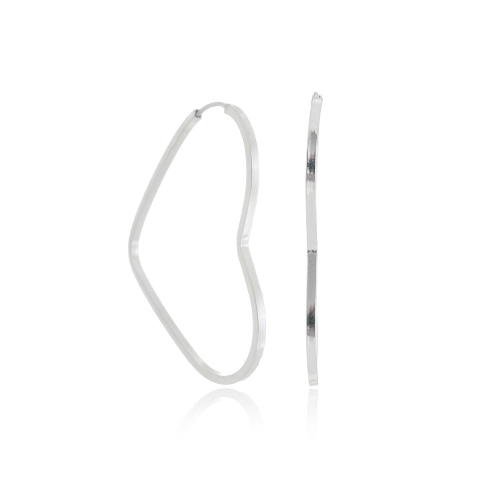 Brinco Argola de prata 925 coração fio quadrado 2cm 1g