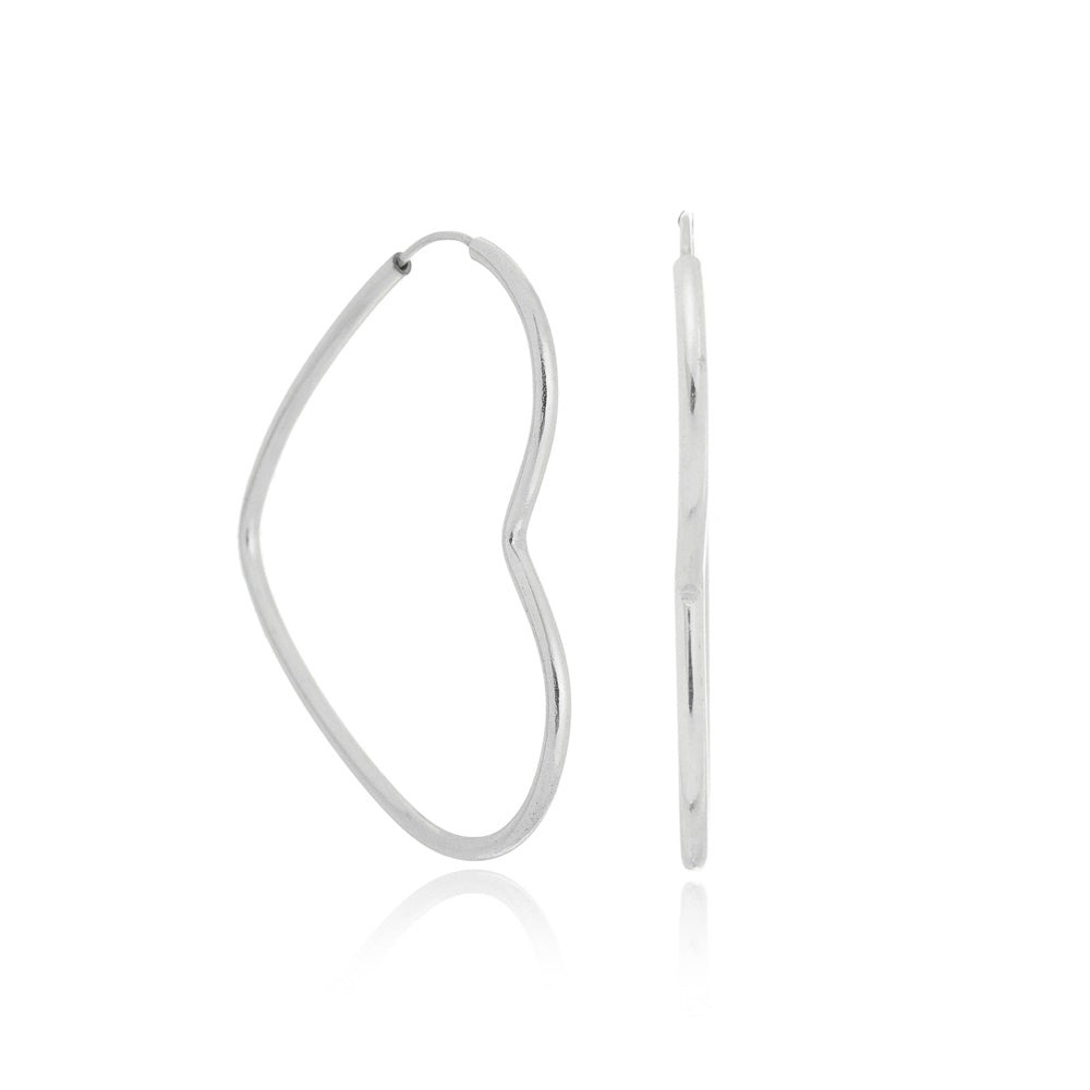 Brinco Argolas pequenas de prata 925 coração fio redondo Tamanho: 2,5cm