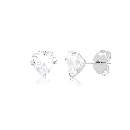 Brinco de prata 925 coração com zircônia branca Tamanho: 5 MM Cor: Branco Peso: 1,5g