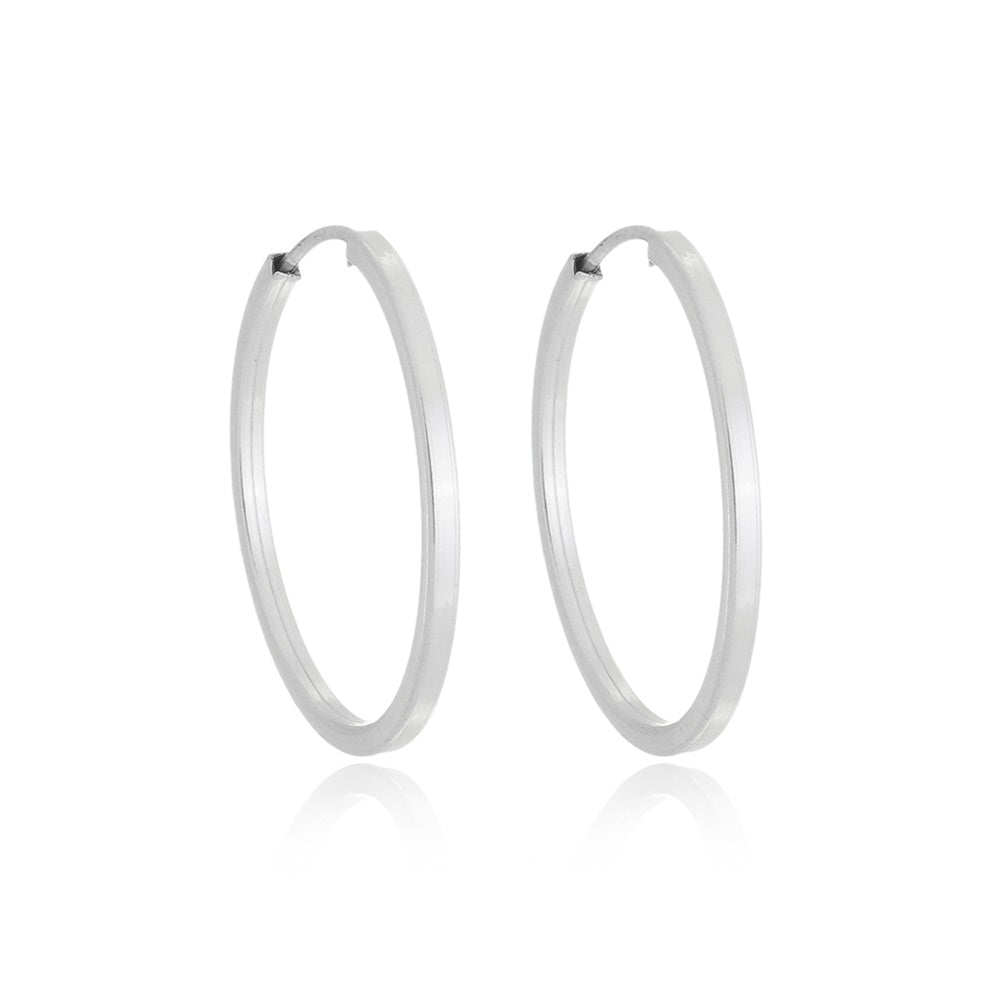Brinco Argolas pequenas de prata 925 redonda fio quadrado Tamanho: 2,5cm