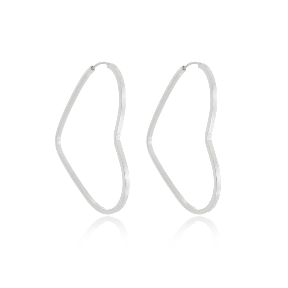 Brinco Argola de prata 925 coração fio quadrado 2cm 1g