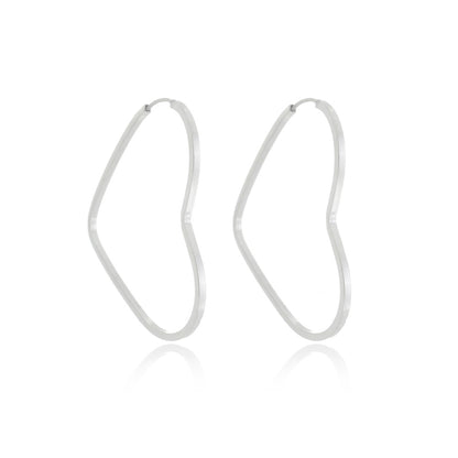 Brinco Argola de prata 925 coração fio quadrado 2cm 1g