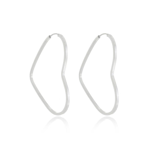 Brinco Argola de prata 925 coração fio quadrado 2cm 1g