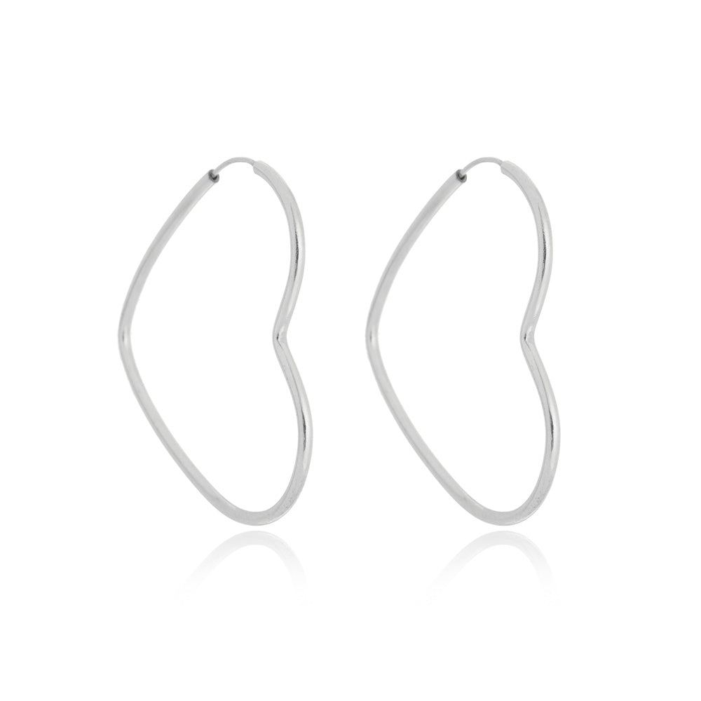 Brinco Argolas pequenas de prata 925 coração fio redondo Tamanho: 2,5cm