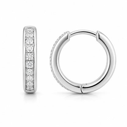 Brinco Argola de prata 925 click cravejada Tamanho: M